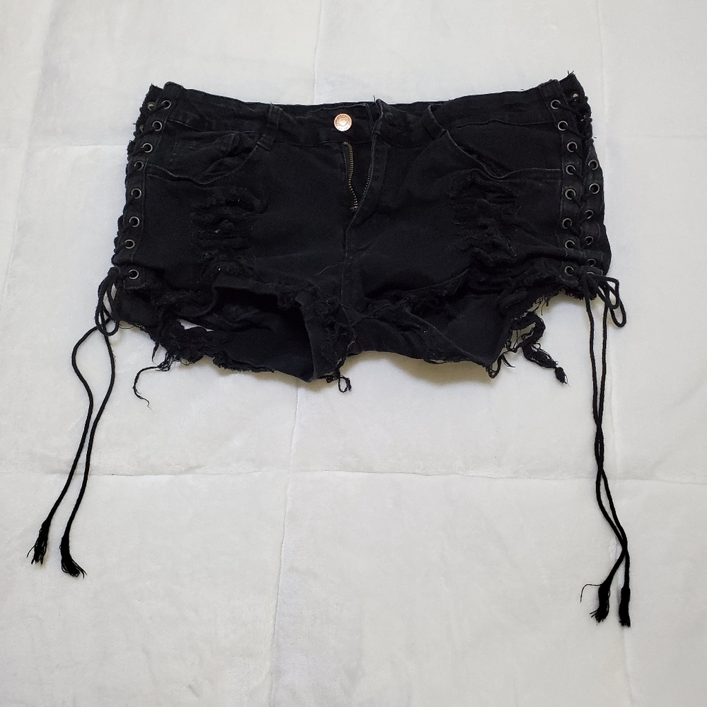Black Ripped Jean Shorts